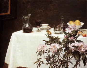  floral Pintura - Naturaleza muerta rincón de una mesa pintor Henri Fantin Latour floral